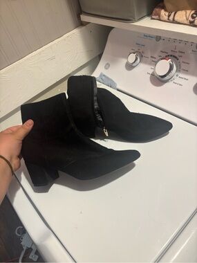 Black Suede Pointed Toe Ankle Boots - Women